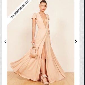 NWT - Reformation Rosey Wrap Dress Gown - size XS - Champagne- Brand New